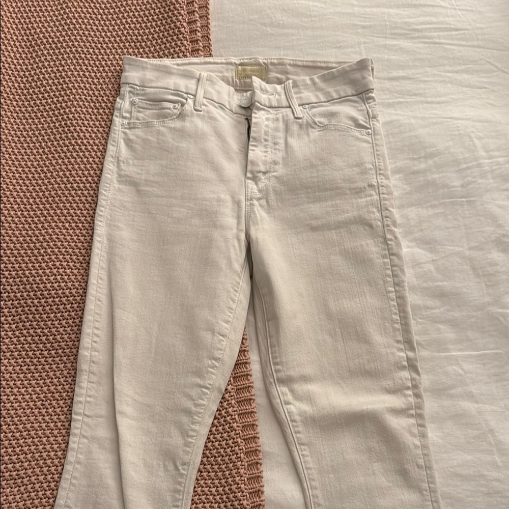 High Waisted Mother Ankle Fray - White Jeans